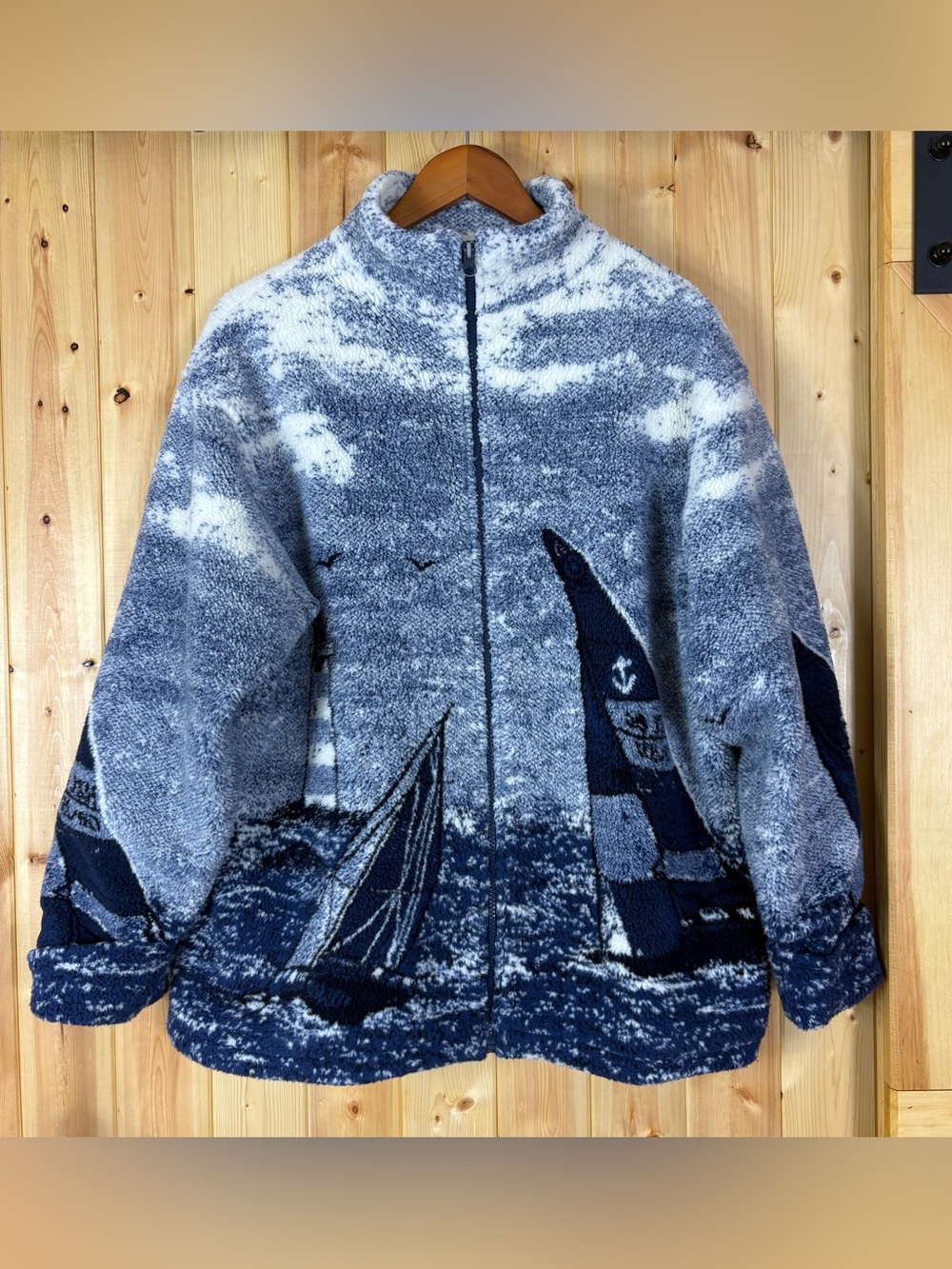 Northern Reflections Sailboat Fleece Jacket Nautical Coastal Sz Medium (Adult)